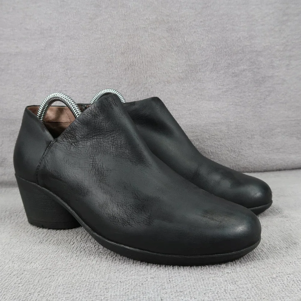 Dansko Boots Womens 38 Raina Black Burnished Leather Low Ankle Bootie Block Heel